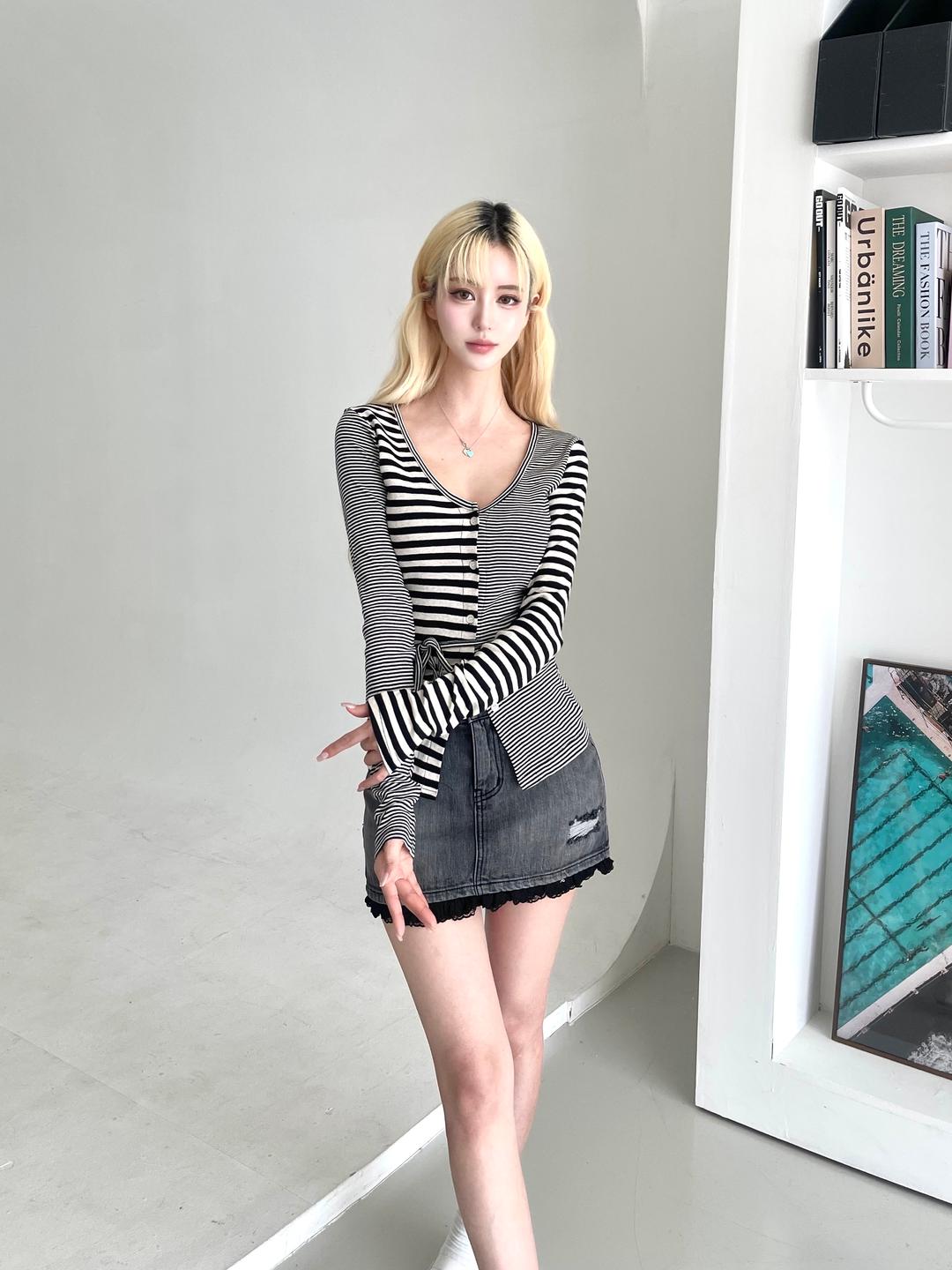 1483. 베니 믹스 스트라이프 스트링 가디건 (2color)