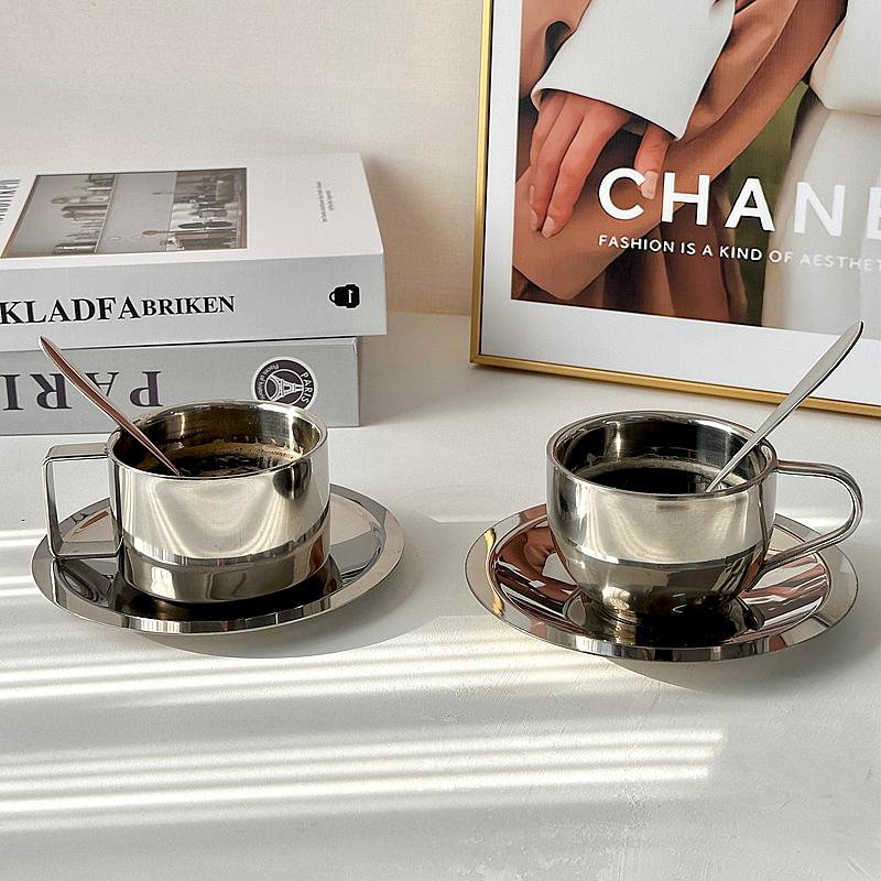 스테인레스 커피잔 세트 받침 접시 플레이트 홈카페