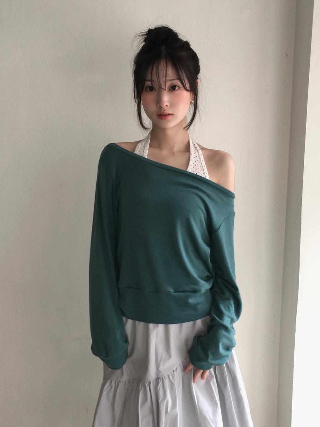 시프트에잇 [여리핏🍀/레이어드] 엔튼 언발 오프숄더 긴팔 맨투맨 4color