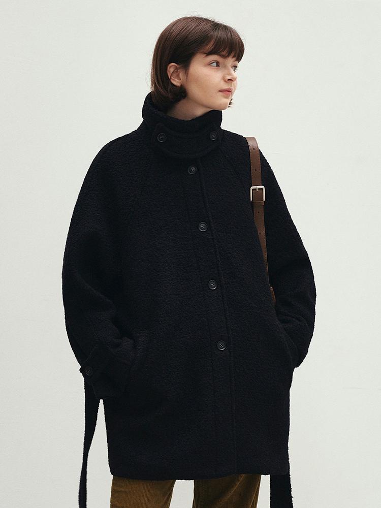 테리 하프 울 코트 - 블랙