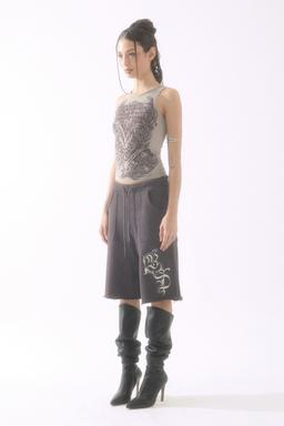 Glitter Applique Half Pants Charcoal