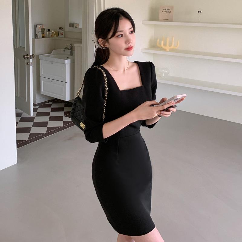 [단독진행] 스퀘어넥 라인의 슬림핏 H라인 미니 하객룩 원피스 dress (부분 당일배송) op13536