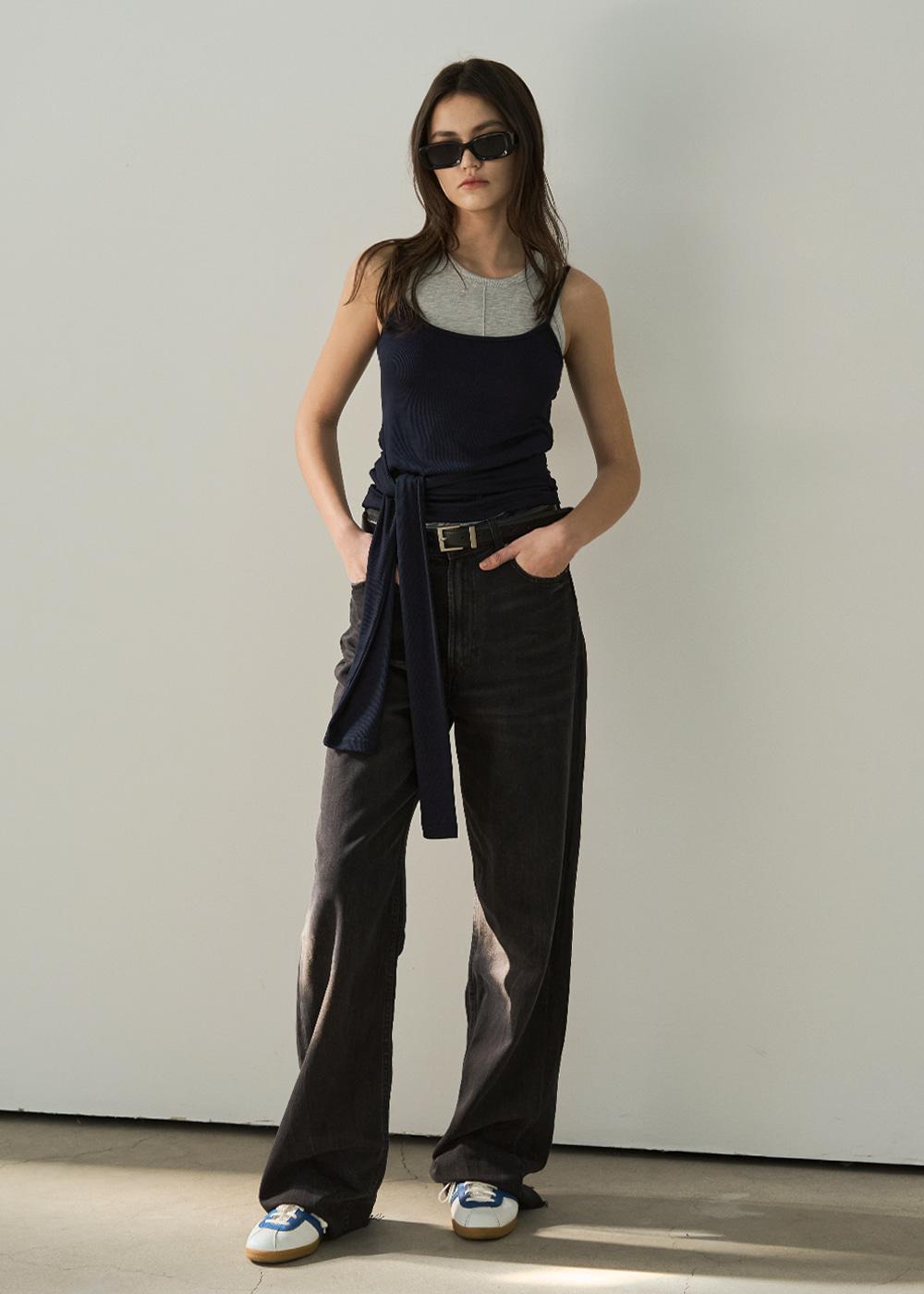 LAYERED SLEEVELESS 2WAY TOP _NAVY