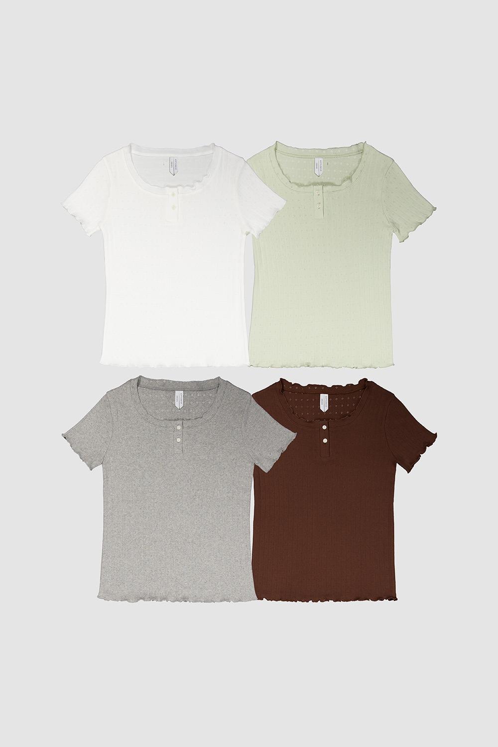 D. BASIC POINTELLE WAVE BUTTON TEE - 4 COLOR