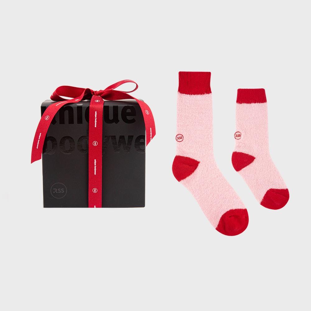 [블랙패키지증정]키즈+맘 부클 배색블럭 수면양말 2켤레