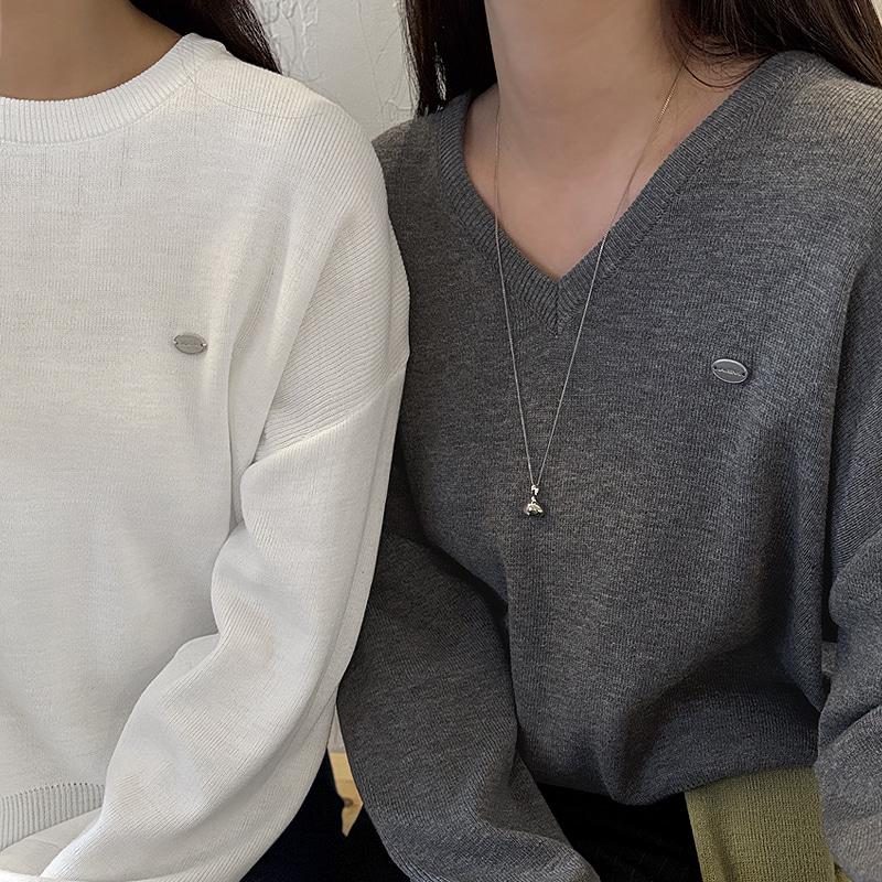 로렌하이 [봄니트🌷/개강룩/데일리템][+FREE,L사이즈][Made]포키 루즈핏 니트(라운드/브이넥) - 6 color