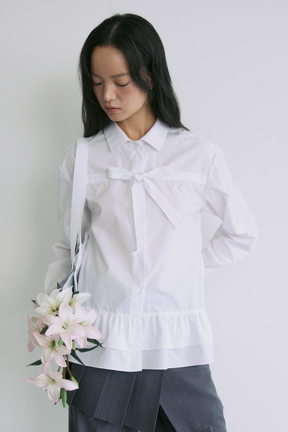 [YOUSHIM] FRILL RIBBON SHIRT