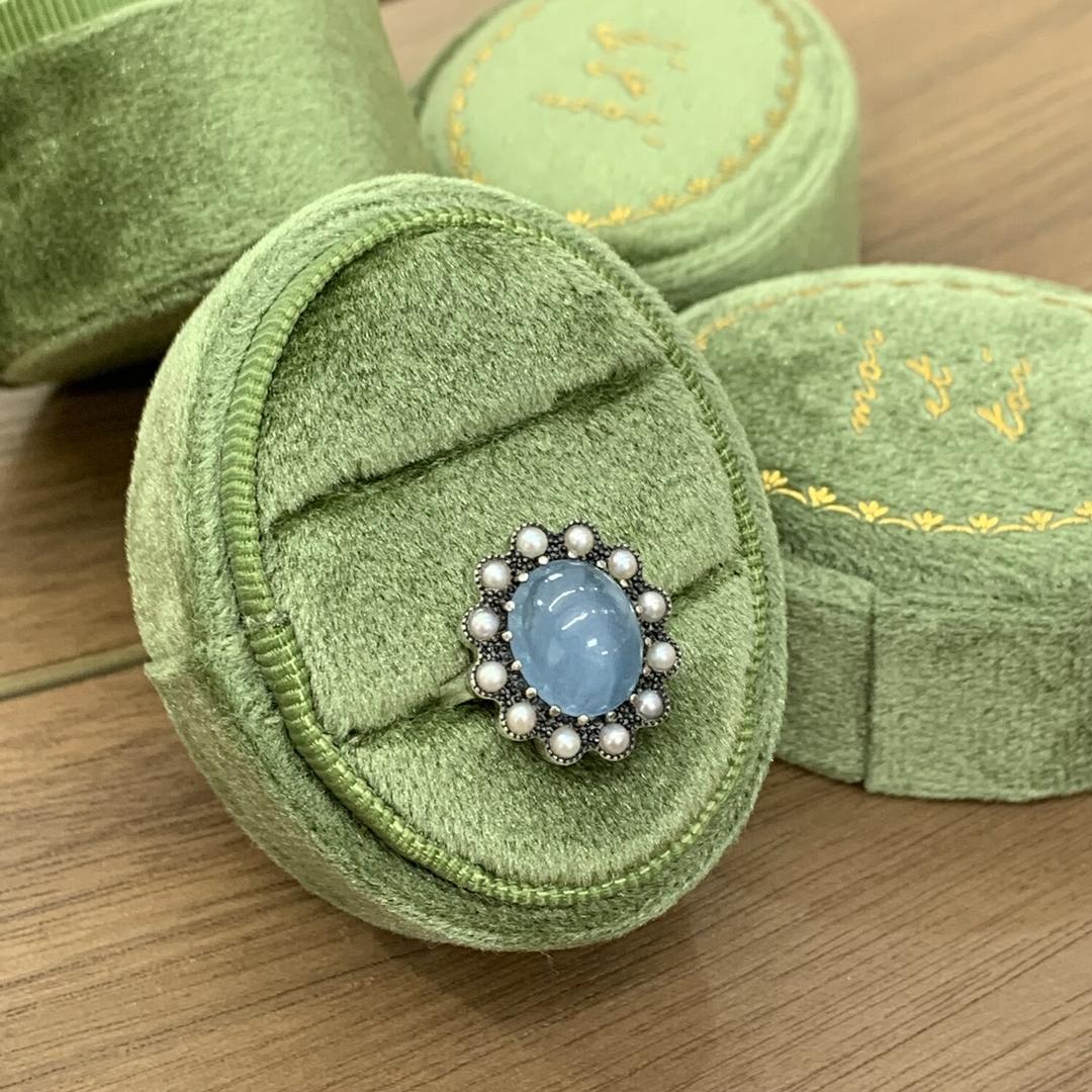 seed pearl & stone ring / milk aquamarine