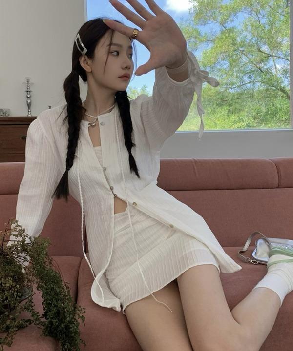 [당일출고]페미닌한 플리츠 셔츠 앤 스커트 투피스 코디세트