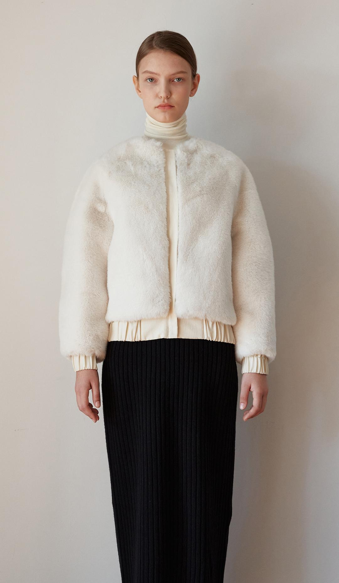 TOW NO COLLAR REVERSIBLE ECO FUR BOMBER_IVORY