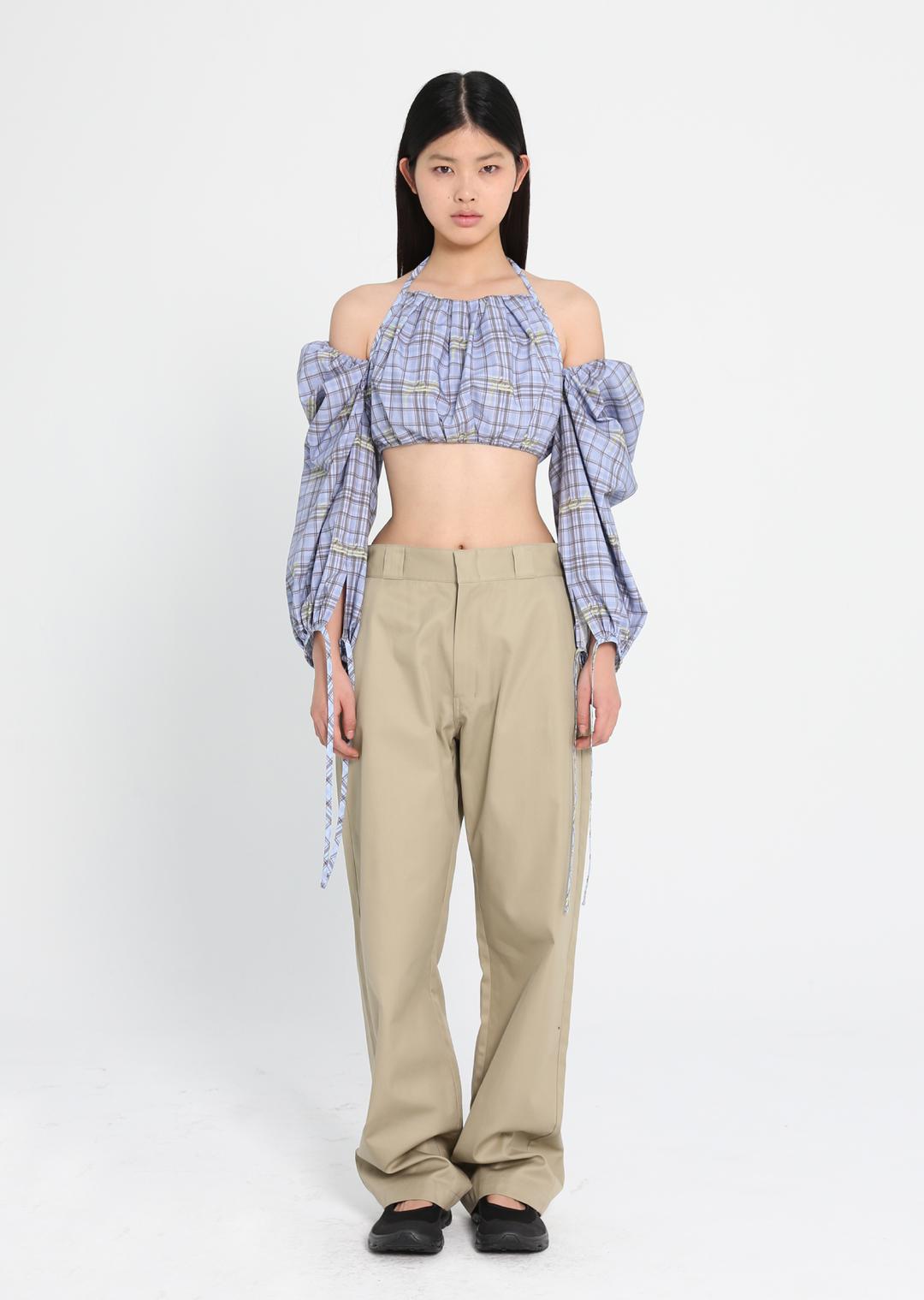 [s/e/o Exclusive] OFF-SHOULDER PUFF BLOUSE BLUE