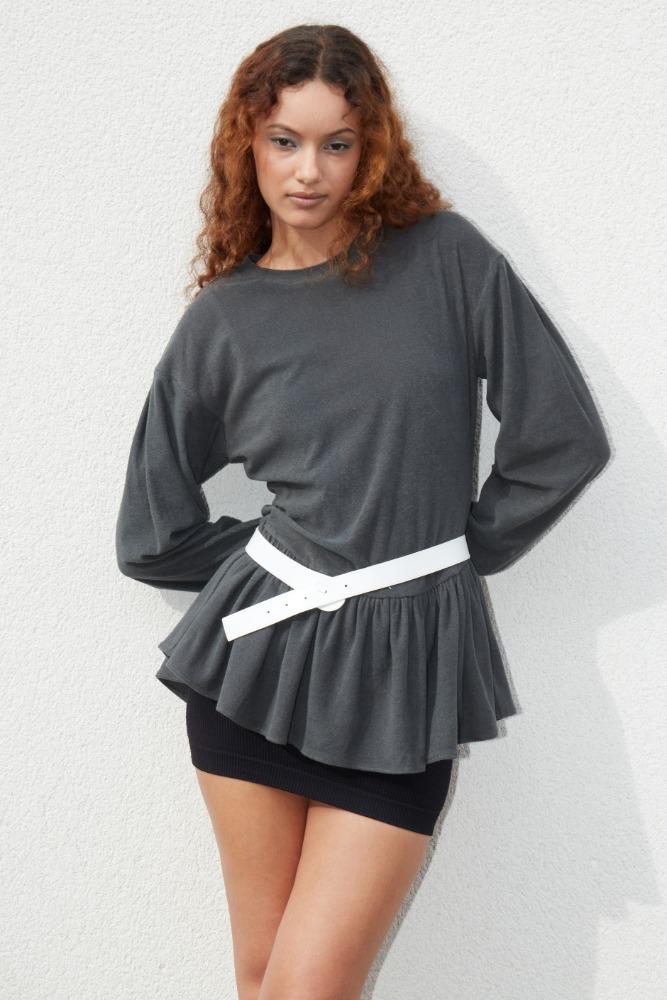 Terry ruffle top - Dark grey