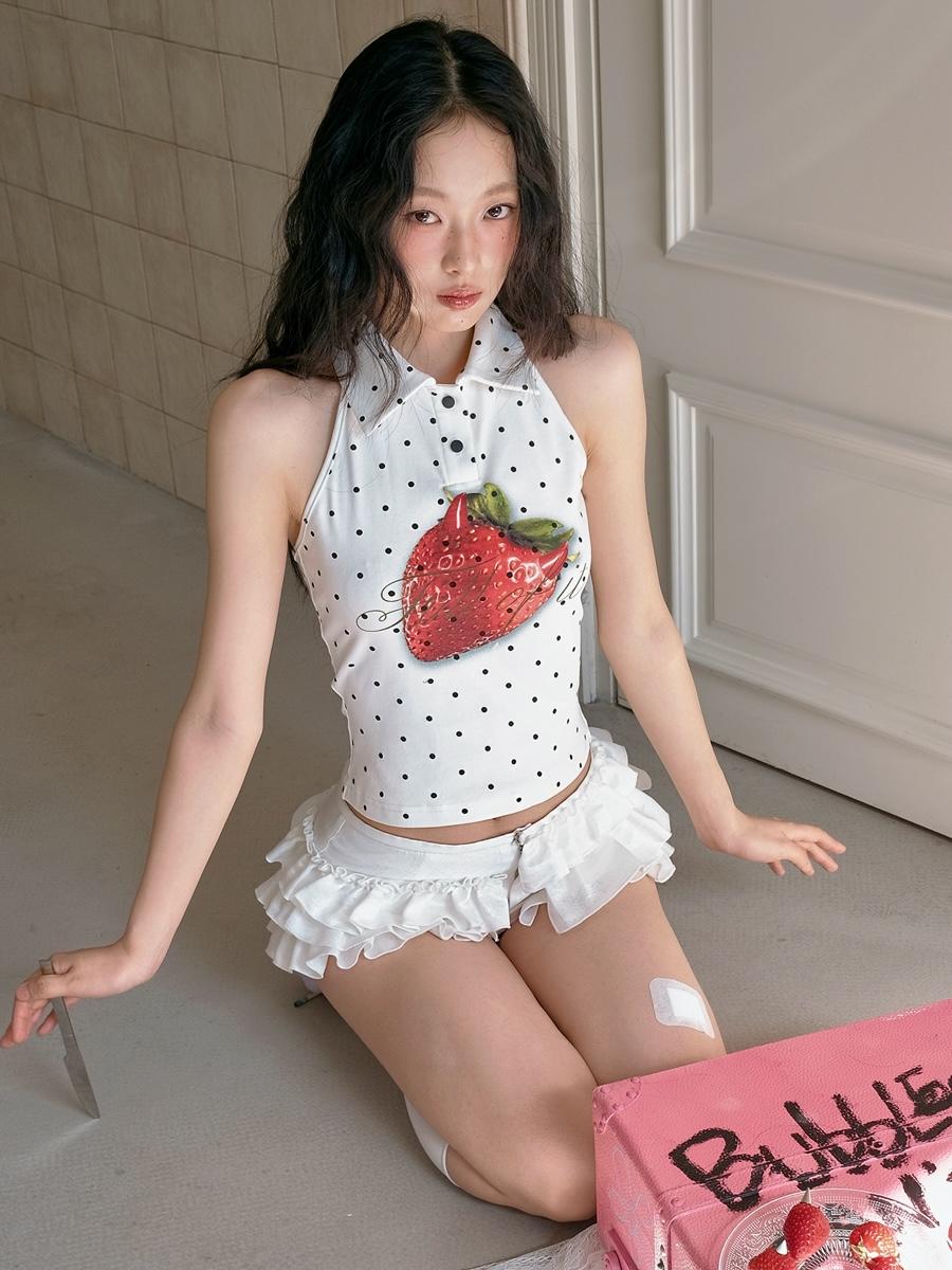NO NUTS Strawberry Dot Halter Top