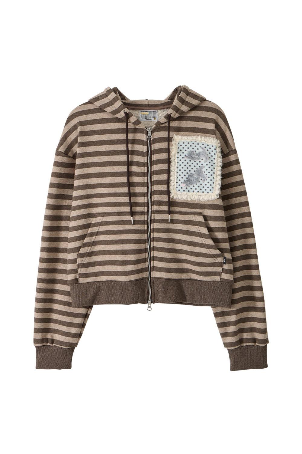 Lace Frame Stripe Hood Zip-Up_Brown  [예약 배송 12월04일 순차 발송]