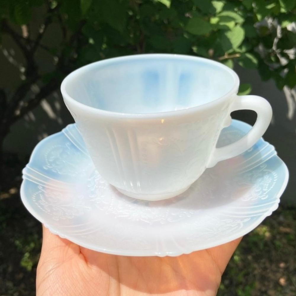 [중고]맥베스 에반스 아메리칸 스윗하트 찻잔_빈티지 밀크글라스 컵소서