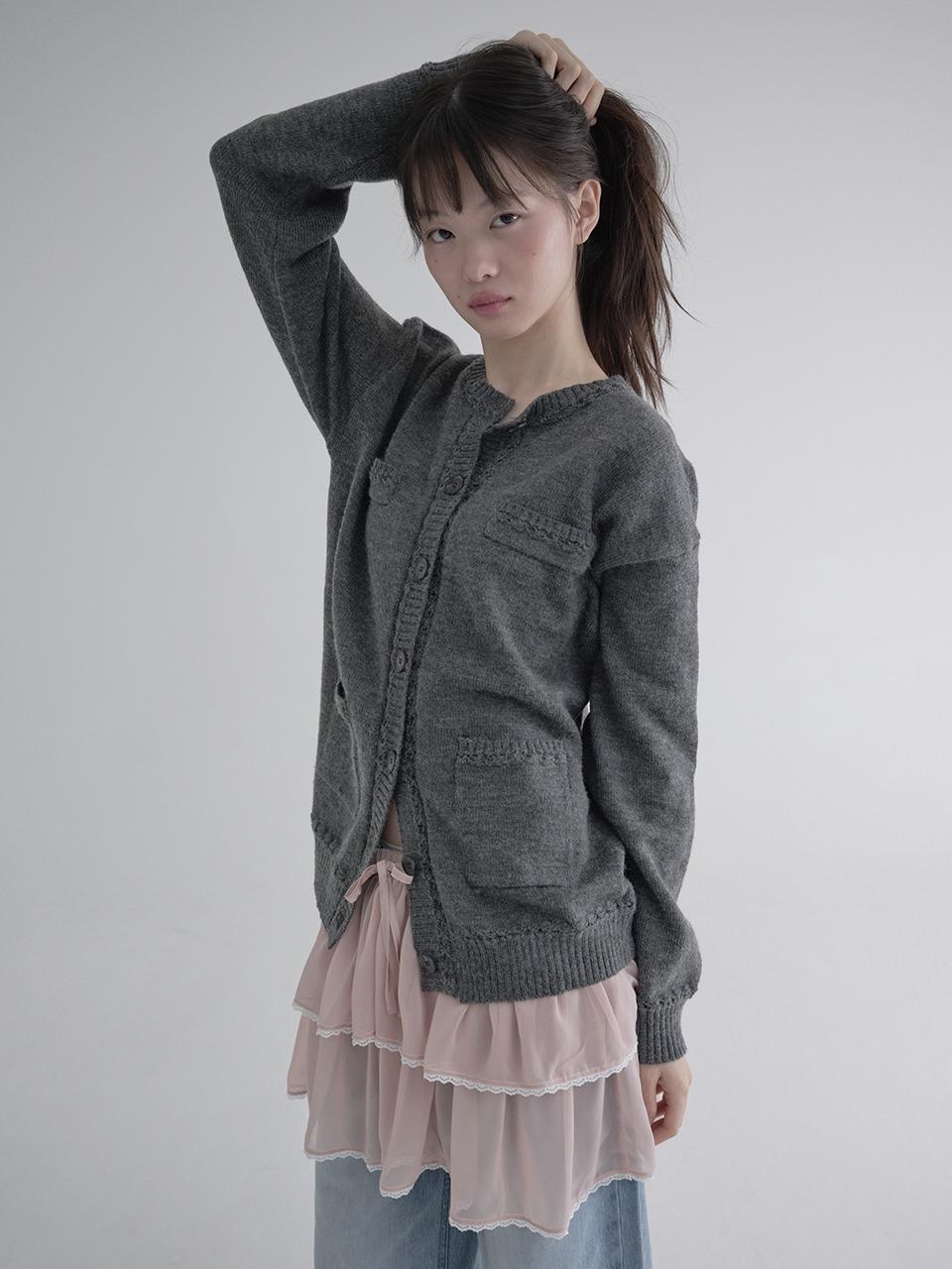 POCKET LOOSE CARDIGAN (CHARCOAL)