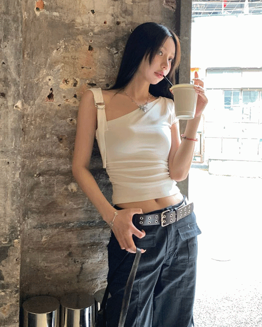 제시카 버클 숄더 슬림 티셔츠 /2color