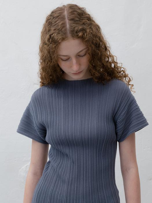 [단독]PLEATS MOCKNECK SHORT SLEEVE TOP [ASH BLUE]