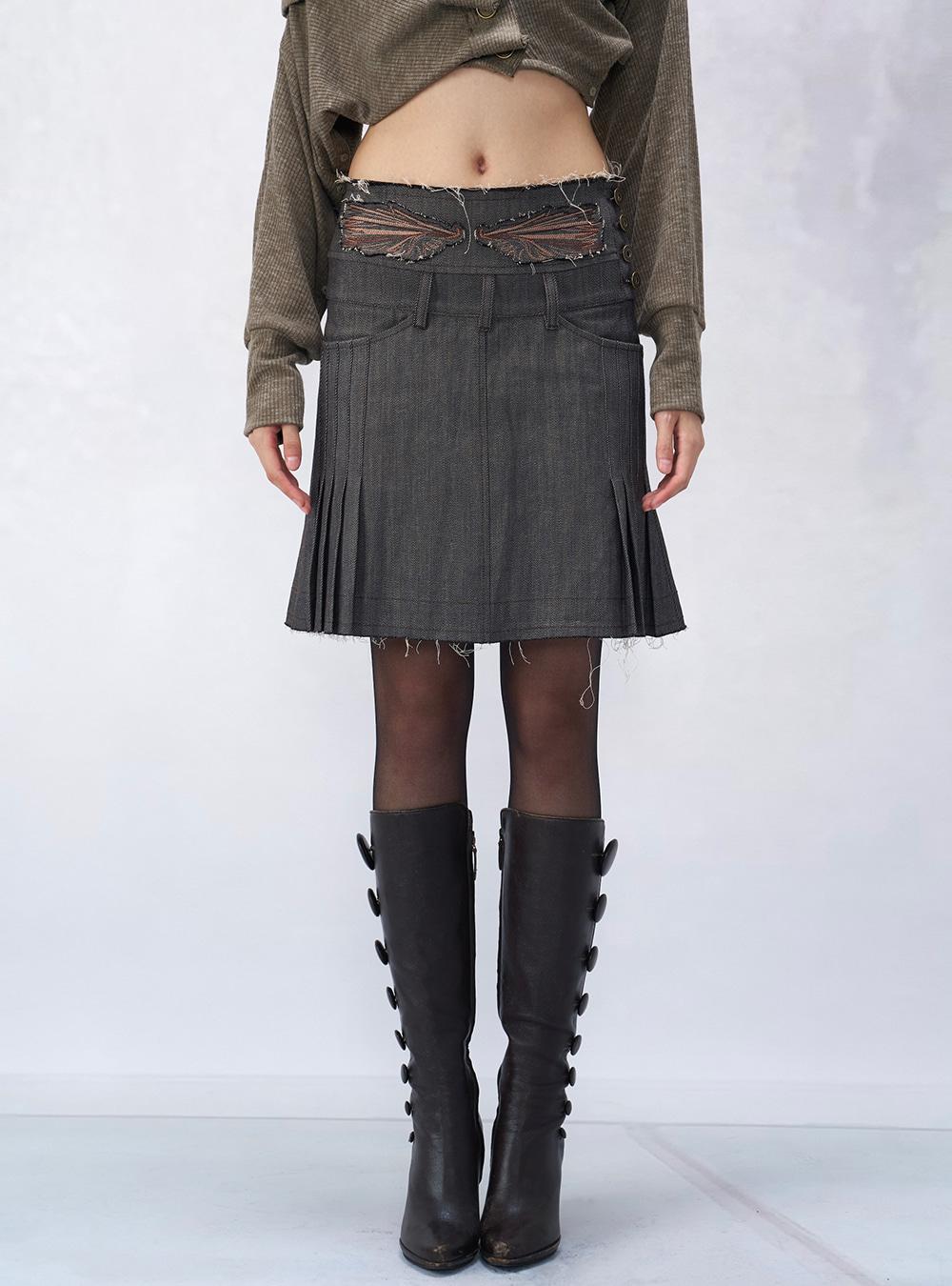 Washed Detail Pleated Midi Skirt