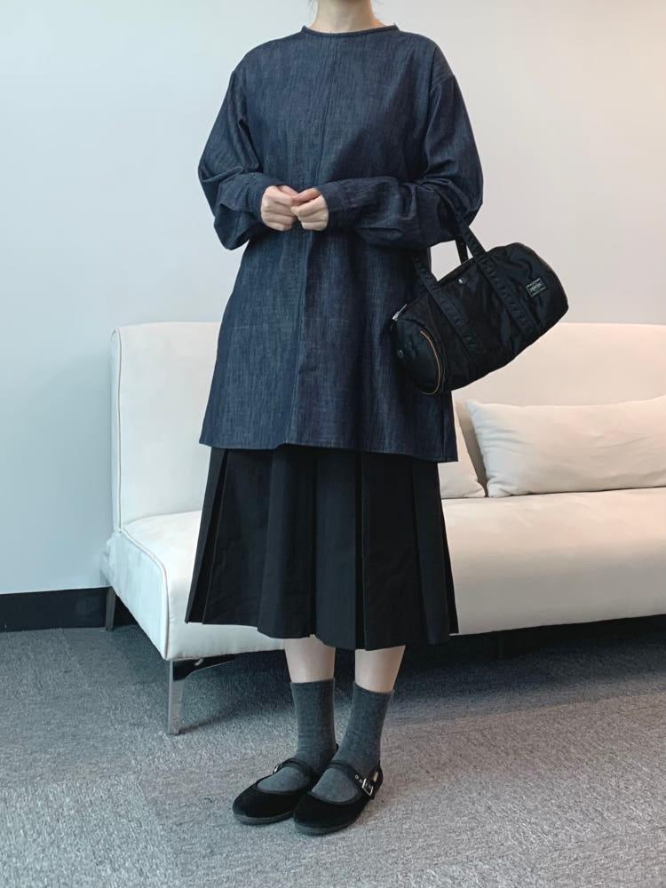 치즈 논페이드 데님 레이어드 미디 원피스 ( 2colors )