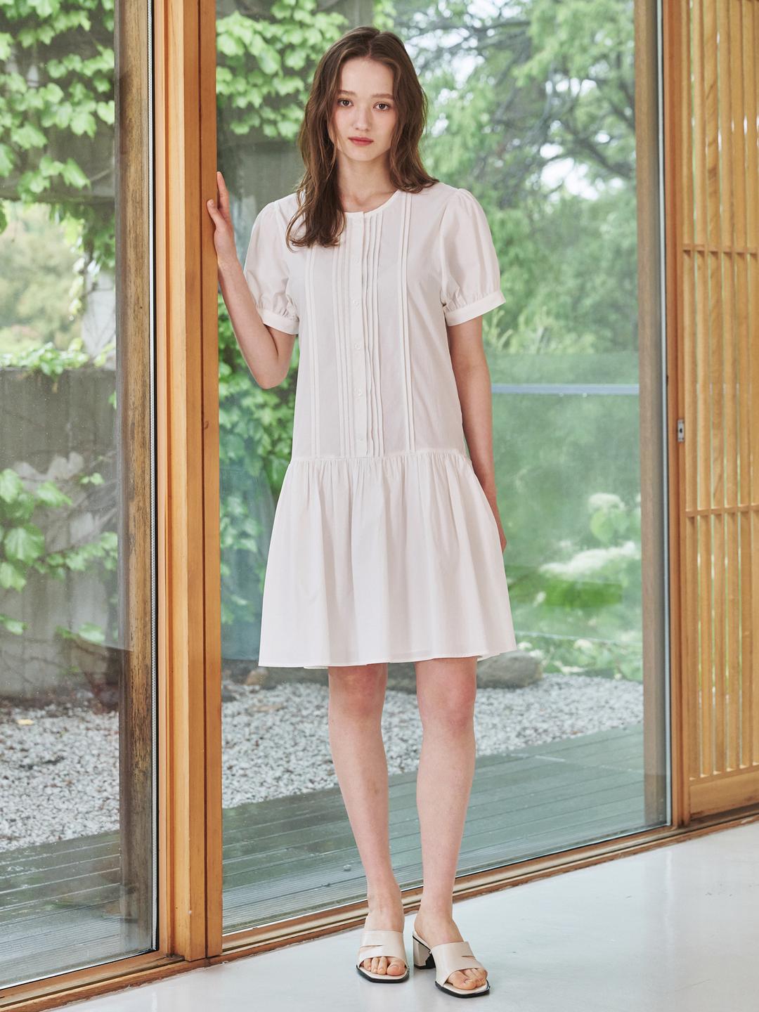 누브 써머 핀턱 셔링 드레스 - 아이보리 / Summer Pintuck Shirring Dress - Ivory