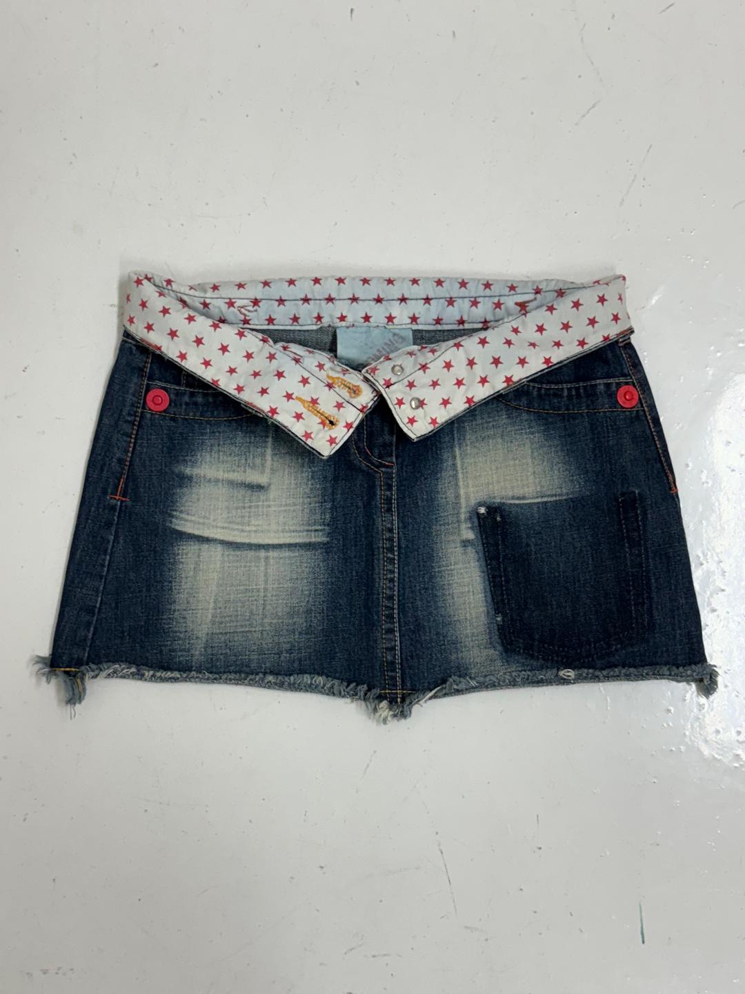 Washing denim mini skirt