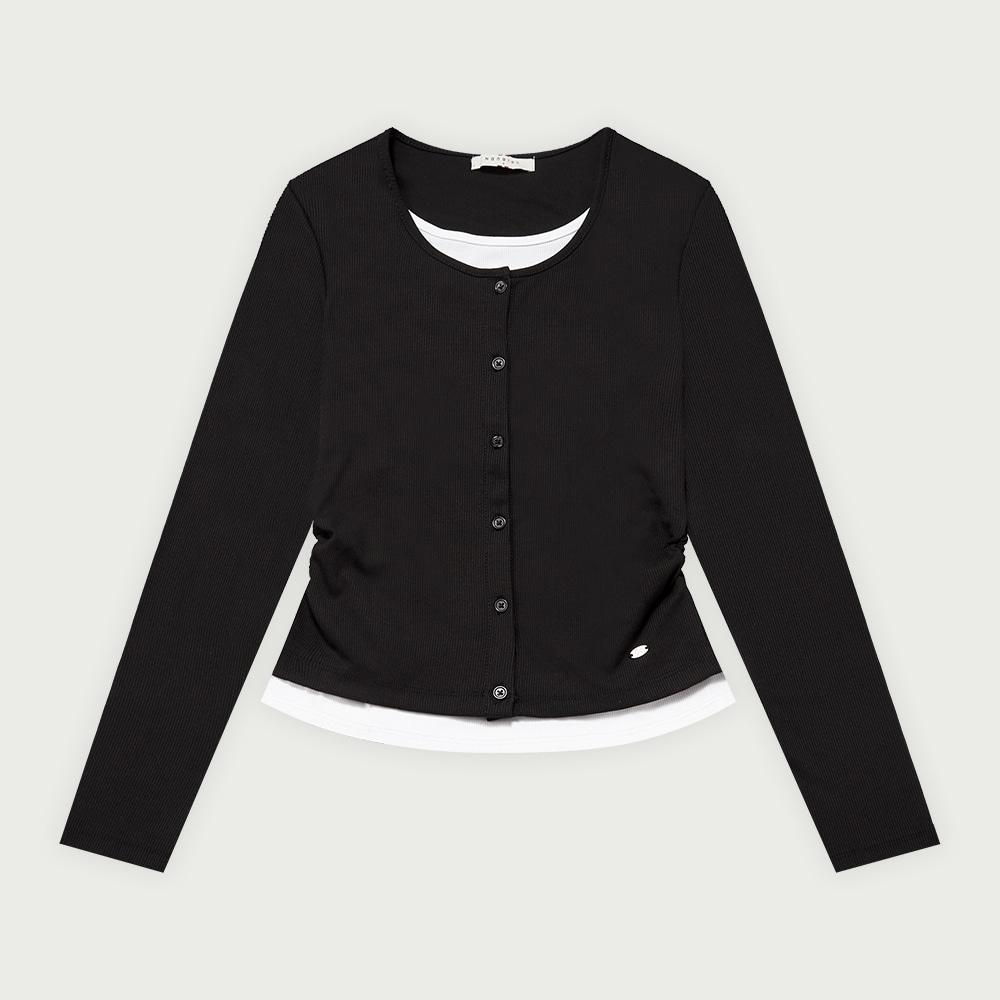 행텐 여성 웨일 슬림핏 가디건 레이어드 티셔츠_블랙