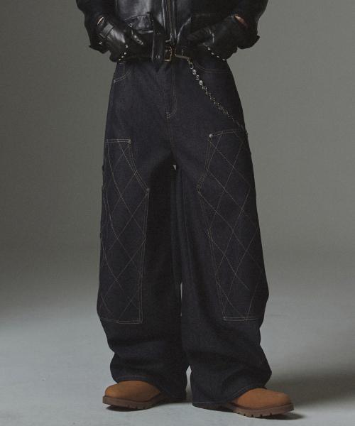 Stitch Double Knee Denim Pants - Deep Indigo