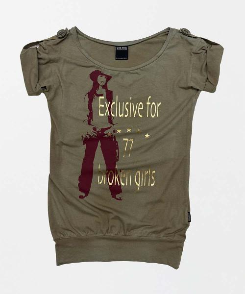 Broken Girls Roll Up Tee Dirty Khaki
