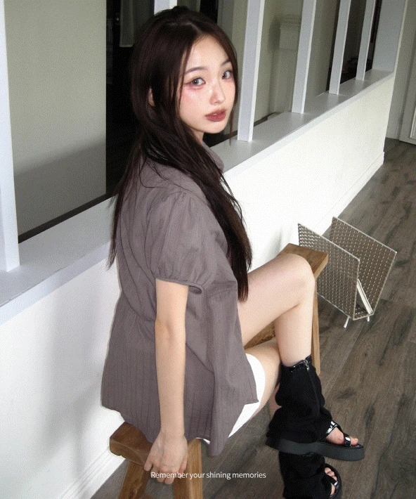 vibe shirring stripe shirt