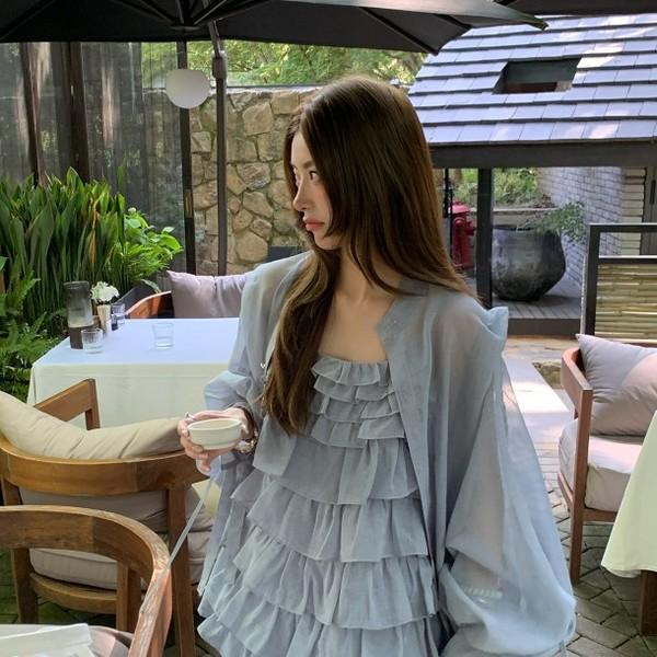 BUKU puff sleeve shirt suspender skirt ruffled shorts