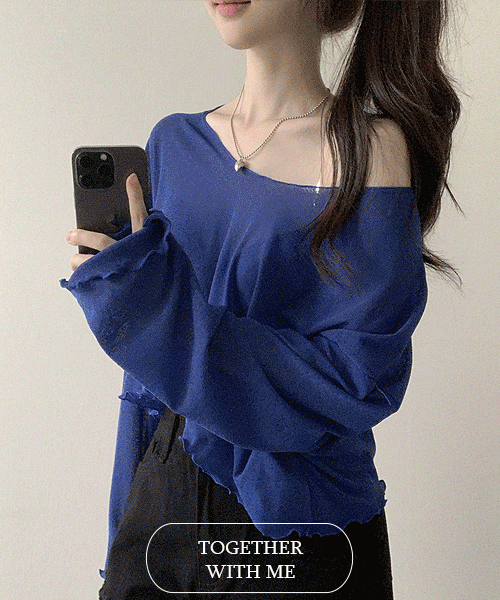 투게더위드미 💙시스루💙 시원한 원숄더 오프숄더 가능 브이넥 얇은 여름 긴팔 티셔츠 코발트블루 화이트 체리핑크 살안타템 워터밤 흠뻑쇼 페스티벌