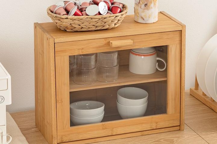 대나무 원목 화장품 약통정리함 브레드박스 2단 수납함 4색