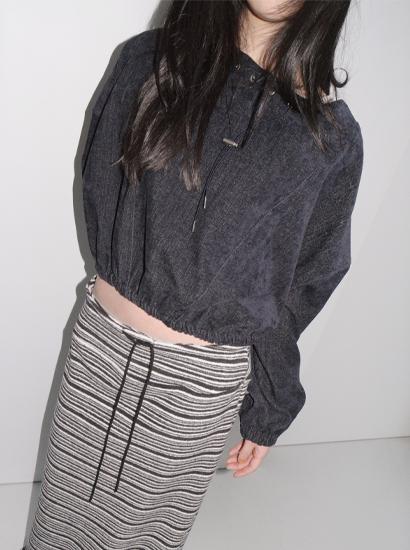 에프터먼데이 벨루어 홀 크롭 블라우스 (3c)