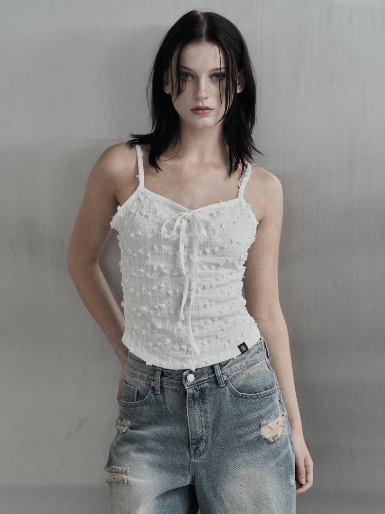 [mnem] pompom ribbon sleeveless (white)