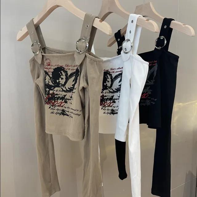 빈티지 크롭티 캐쥬얼 카고 긴팔티