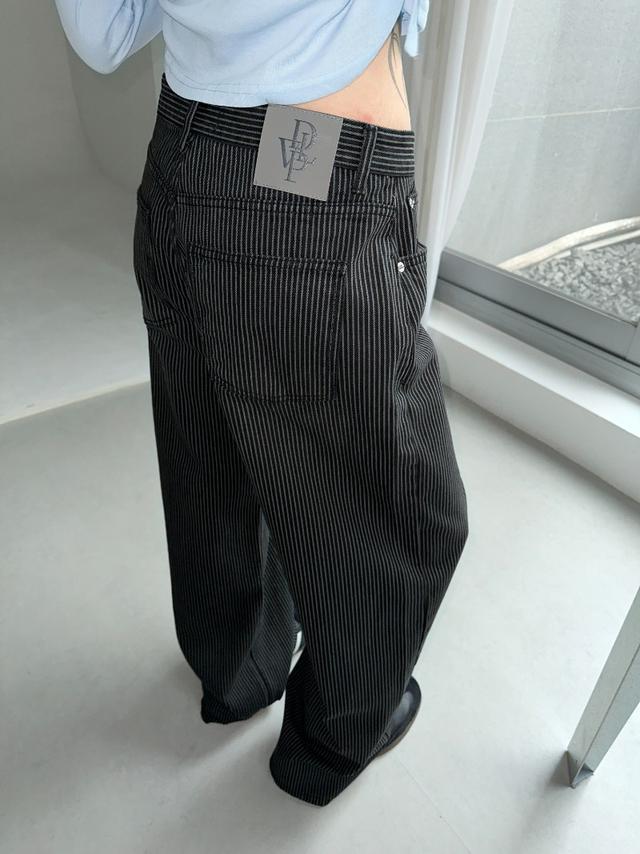 Black stripe washing denim pants