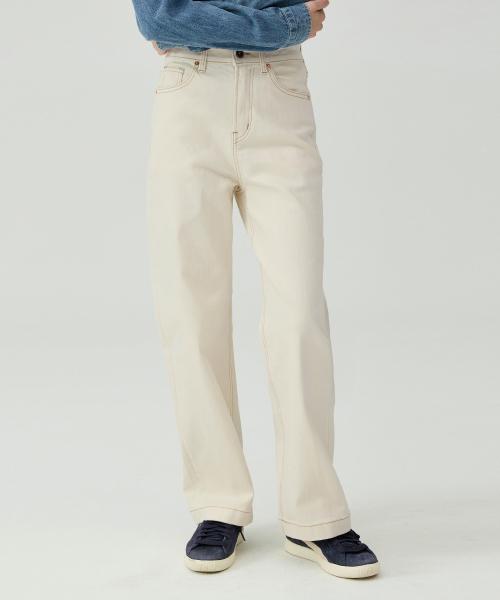 [기모옵션]페이트로 7601 세미와이드핏 크림 데님팬츠