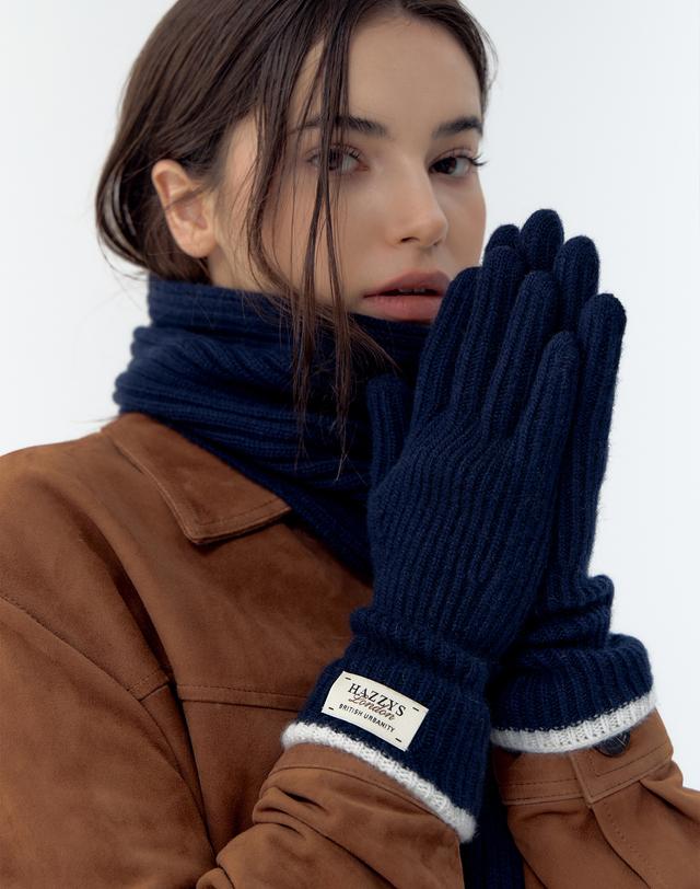 [스마트폰 터치][Cashmere Blended] 네이비 라인배색 캐시미어혼방 핑거홀 장갑