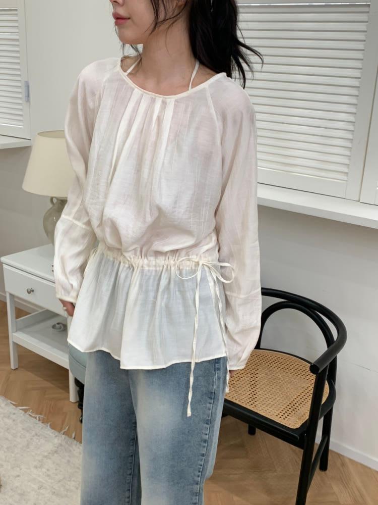 제드 프릴 스트링 하프 블라우스 2colors