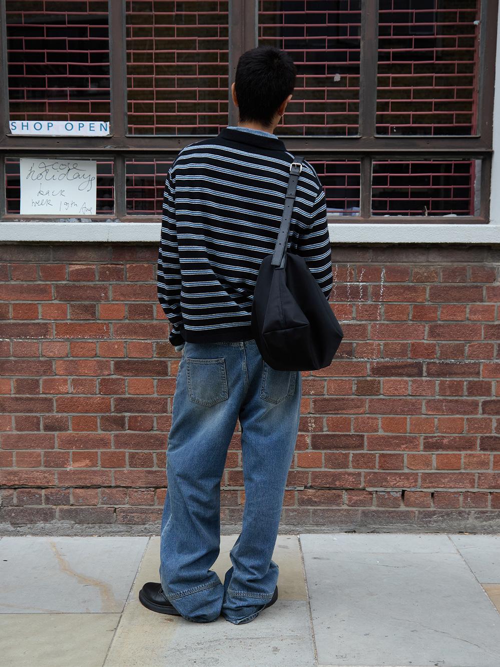 MERINO CASH STRIPED POLO SWEATER_BLACK