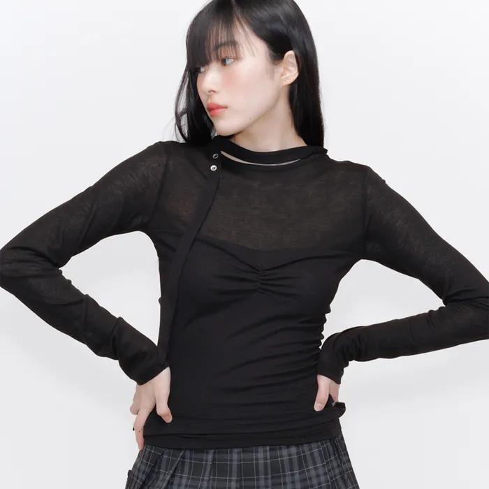 Sheer layered scarf long sleeves BLACK