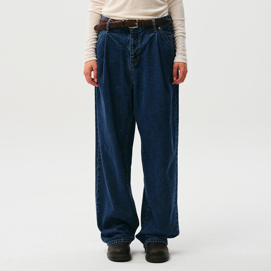 유니 데일리 핀턱 데님 팬츠 [블루]