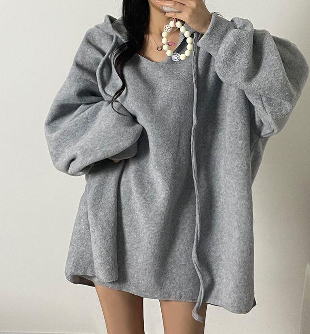 (*따숩/포근가벼움*) 후리스 후드 브이넥 박스 기모 티 플리스 겨울 박시 티셔츠 수면 잠옷 루즈핏 빅사이즈 오버핏