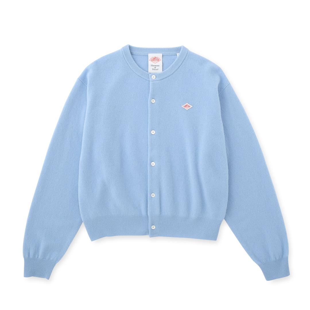 WOMEN'S LAMBSWOOL CREW NECK KNIT CARDIGAN - PALE BLUE / 34