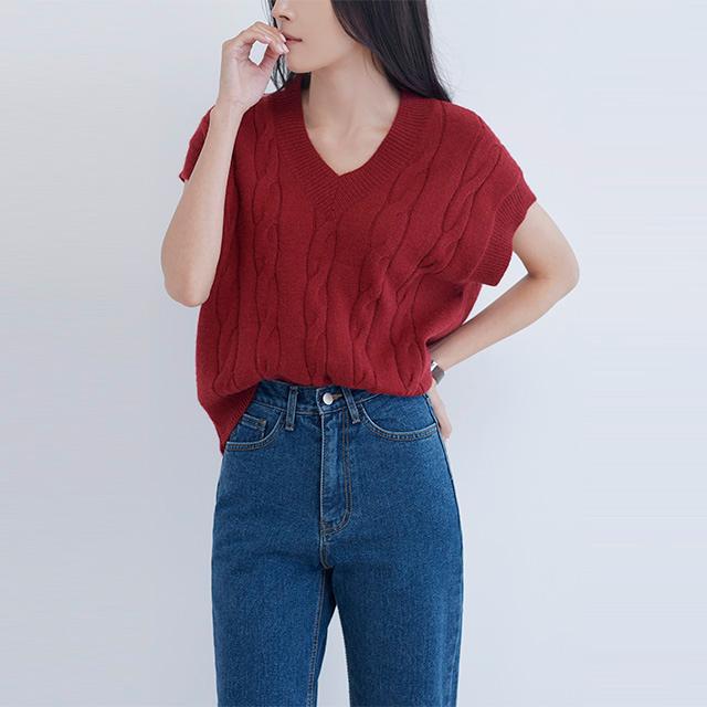 리틀마켓 도톰 루즈핏 레이어드 꽈배기 브이넥 니트 조끼 EI40B3 베스트 케이블 베이지 그레이 네이비 버건디 봄 가을 간절기 룩