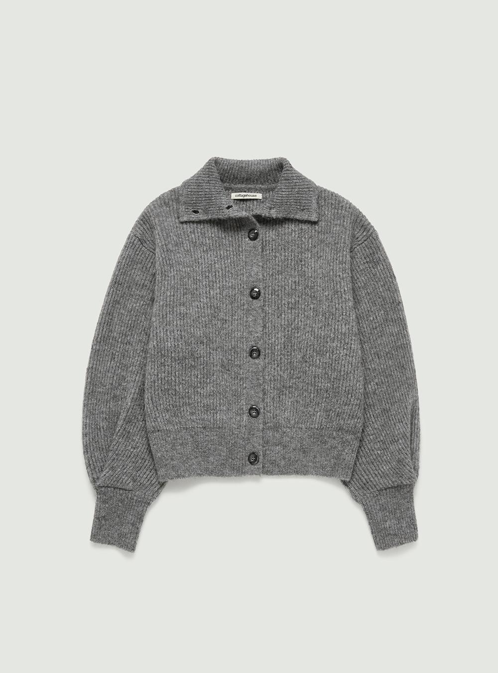 Wool collar knit cardigan. Gray