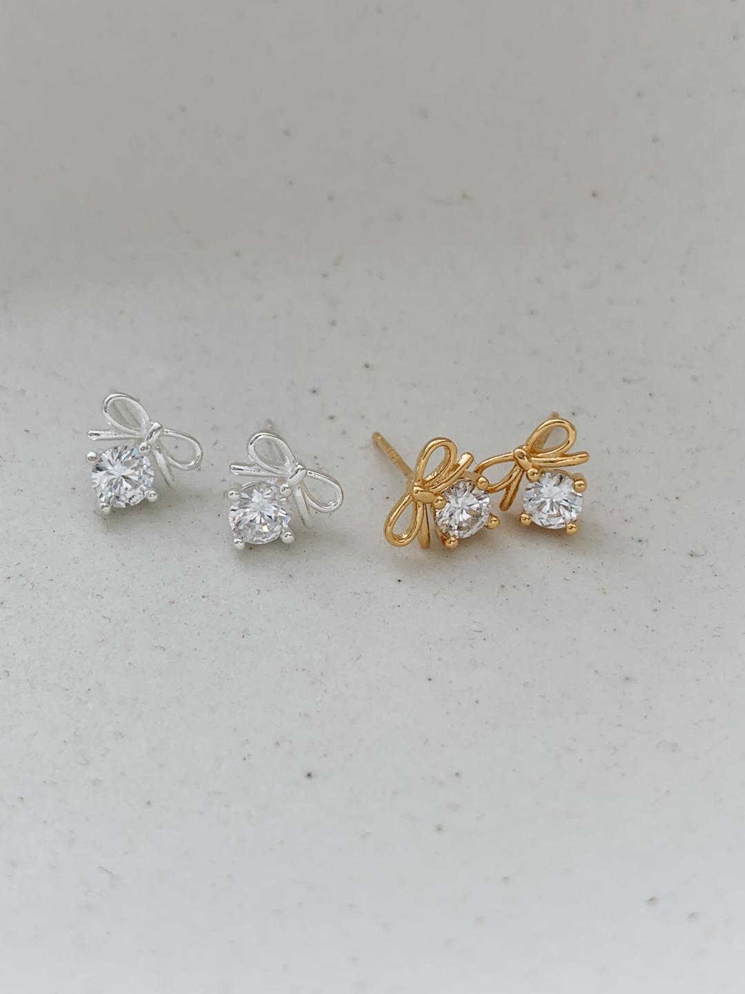 925 silver 엘라 리본 큐빅 은 귀걸이