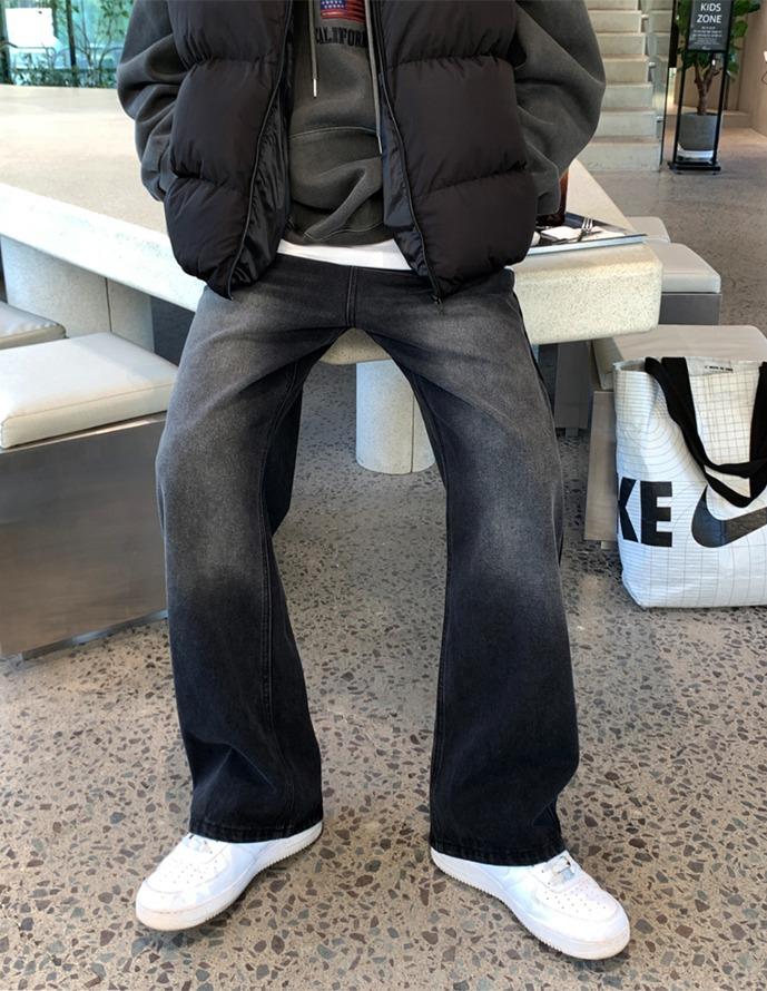 룩 르베이 데일리 뒷밴딩 와이드 데님팬츠