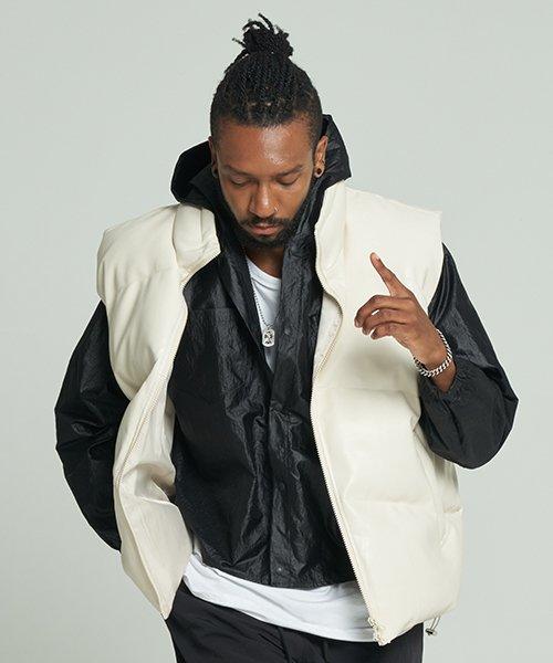 TNR레더 패딩 조끼 아이보리